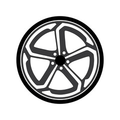 Obraz premium Wheel, tyre and tire icon. Round shaped rubber automobile or car, speed vehicle. Great for garage and machine shop, automotive and brake theme