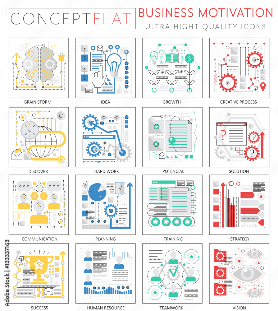 Aufkleber Infographics mini concept business motivation icons for web. Premium quality design web graphics icons elements. Business motivation discipline concepts.