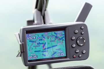 The dashboard panel in a helicopter cockpit