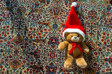 Santa Teddy Bear at home waiting for Christmas