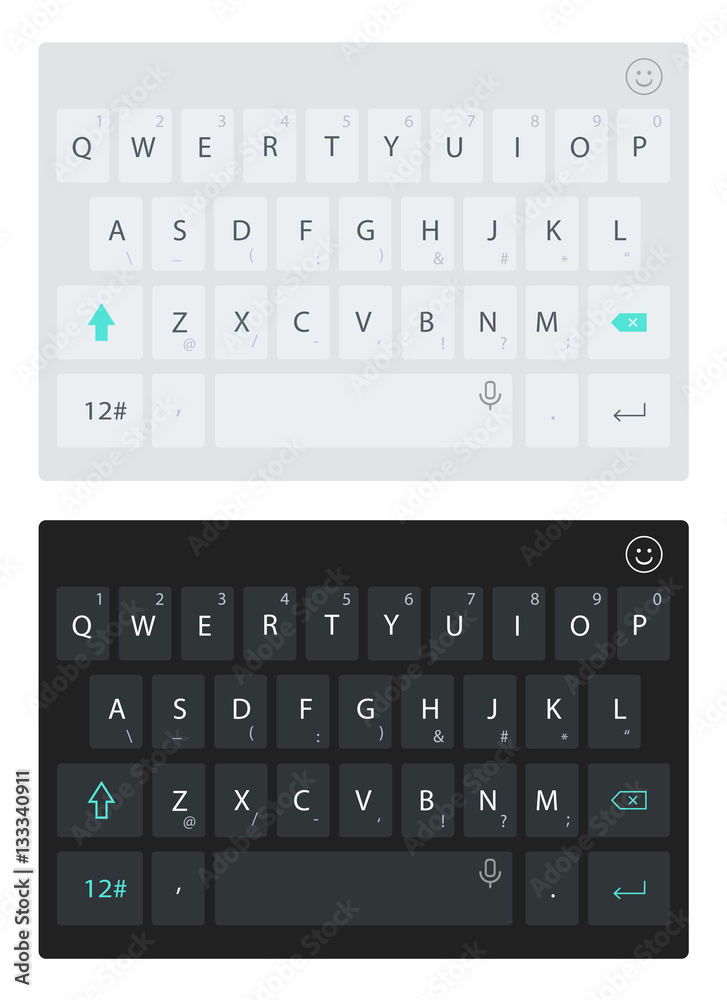 Poster Modern smartphone keyboard, alphabet buttons. Vector dark and light keyboard.