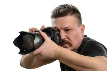 portrait photographer with a camera on an isolated background