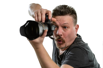 portrait photographer with a camera on an isolated background