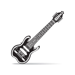 Black and white warr guitar, vector illustration in flat style