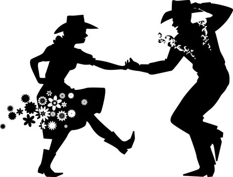 Couple dancing Country Western, EPS 8 vector silhouette illustration, no white objects