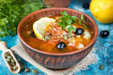 Traditional Russian soup solyanka