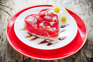 Strawberry heart cake dessert on Valentines Day