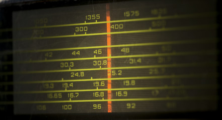 Old fashioneed radio frequency scale closeup