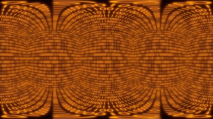 Matrix cube. 360 degree virtual reality video. 3D rendered, orange variant, loop able,  4k UHD.