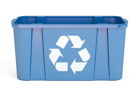 Blue recycling bin, 3D rendering