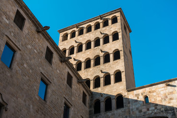 Fototapeta na wymiar castle at barcelona in low angle view