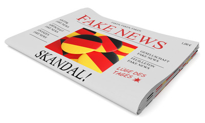 Fake News Germany Concept: Newspaper Front Page, 3d illustration on white background