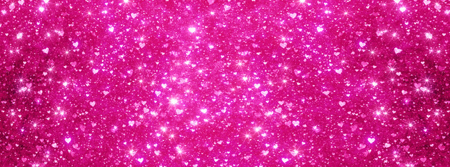 Panorama Heart-shaped glitter and bokeh light on pink sweet background color.
- 133351725