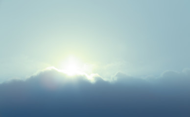 Peaceful background - beautiful blue sky with bright sun  light from heaven