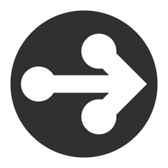 White arrow icon with circles isolated on gray and white background. The flat design arrow points the right direction - Eps10 vector graphics and illustration