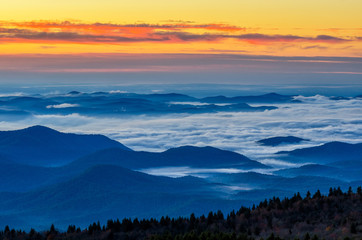 Scenic predawn, Blue Ridge Mountains, North Carolina