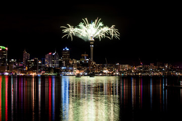 2017 New Years Eve Fireworks in Auckland New Zealand over the ic