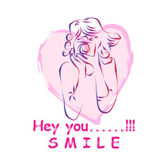  Girl holding a camera and taking photo.  Sketchy style.