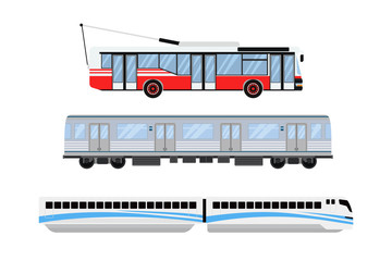 City road tram and trolleybus transport vector illustration.