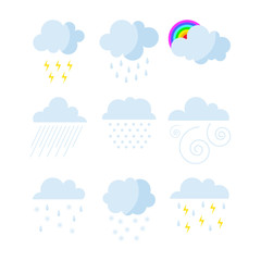 Set of rainy weather clouds icons vector.