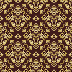 Seamless oriental pattern in the style of baroque. Traditional classic ornament. Brown and golden pattern