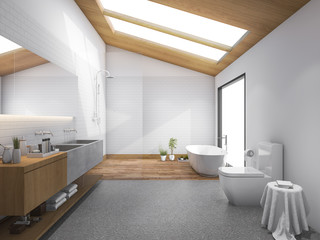 Fototapeta na wymiar 3d rendering skylight wood roof with modern design bathroom and toilet