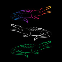 Naklejka premium Grupa wektor wzór krokodyla na czarnym tle. Wild Anima