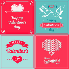 Naklejka premium Saint Valentines vintage vector design. Heart, dove, ribbon with text