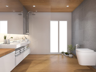 Fototapeta na wymiar 3d rendering modern wood bathroom and toilet near window