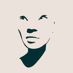Human head silhouette. Face front view. Elegant silhouette of part of human face. Vector Illustration of an asian woman