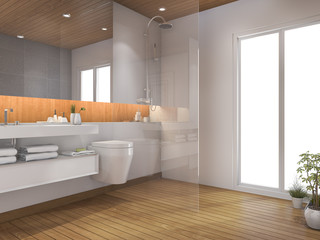 Fototapeta na wymiar 3d rendering wood bathroom and toilet near window