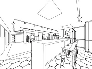 interior showroom offfice outline drawing sketch