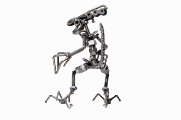 Children homemade toy made of metal. The layout of the metal monster.