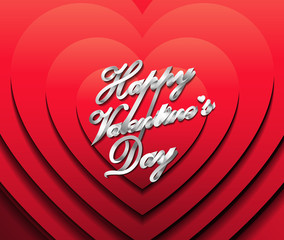 Happy Valentine's Day Design in ribbon style on paper cut art