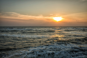 sunrise on the sea in the morning, soft focus of nature background
