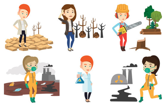 Vector set of characters on ecology issues.