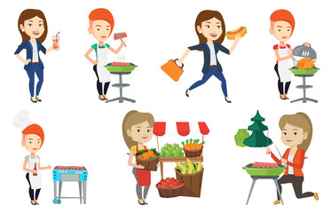 Vector set of people eating and drinking.