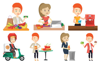 Vector set of people eating and drinking.