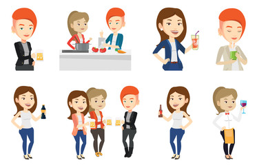 Vector set of people eating and drinking.