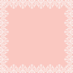 Classic square frame with arabesques and orient elements. Abstract fine ornament with place for text. Pink and white pattern