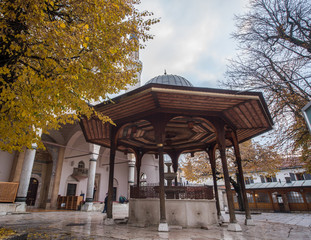 Mosque with fountain in front