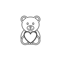 Teddy bear wtih heart line icon, soft toy for Valentine's day, vector graphics, a linear pattern on a white background, eps 10.