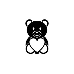 Teddy bear wtih heart solid icon, soft toy for Valentine's day, vector graphics, a filled pattern on a white background, eps 10.