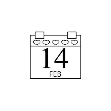Valentine's calendar line icon, 14 February valentine's day , vector graphics, a  linear pattern on a white background, eps 10.