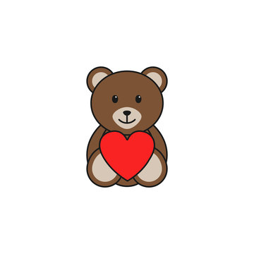 Teddy bear wtih heart solid icon, soft toy for Valentine's day, vector graphics, a colorful linear pattern on a white background, eps 10.