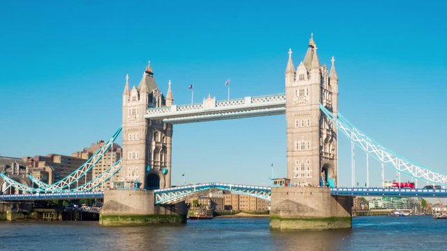 London Tower Bridge open up suspension  lift bascule road timelapse.