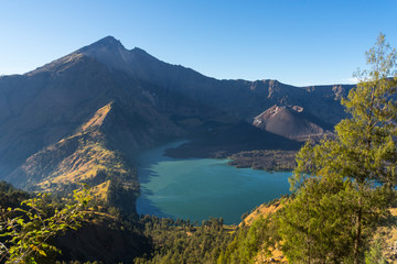Landscape of Rinjani volcano mountain in the morning, Lombok, In