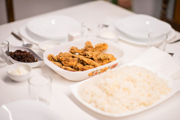 Beautiful ready lunch on dining table in modern home