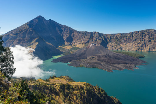 Rinjani volcano mountain landscape on Senaru crater, Lombok, Ind
