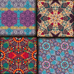 Vector seamless pattern set ethnic style background. Vintage decorative texture for wallpapers, backgrounds and page fill. Indian, arabic motive.